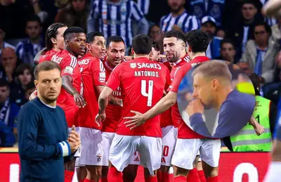Martín Anselmi y jugadores celebrando/ Foto Benfica.
