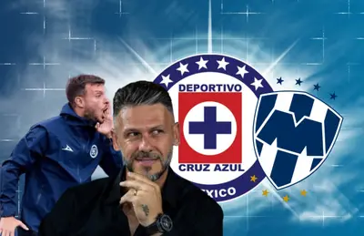 Martín Demichelis, Martín Anselmi y escudos de Cruz Azul y Rayados/Foto Flacofblogspot.com