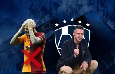 Mauro Icardi con manos en la cabeza y Martín Demichelis/Foto Rayados.