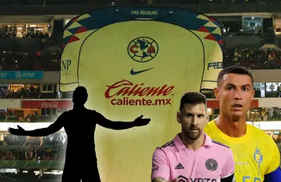 Messi y Cristiano Ronaldo y silueta de otro futbolista/ Foto América.