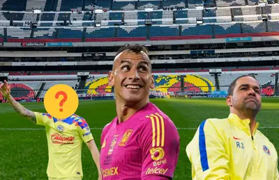 Nahuel Guzmán riendo y a su lado un jugador del América y André Jardine/ Foto Esto.