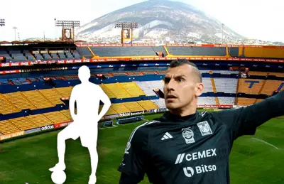 Nahuel Guzmán y silueta de futbolista/ Foto Tigres.