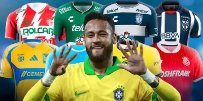Neymar junto a jerseys de la Liga MX / FOTO CONMEBOL