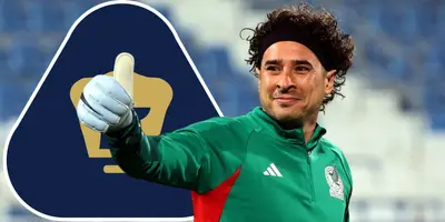 Ochoa en partido, foto de Infobae, con escudo de Pumas