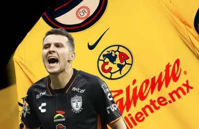 Oussama Idrissi gritando y playera de las Águilas/Foto Club América.