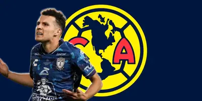 Oussama Idrissi junto el escudo del América / FOTO FACEBOOK