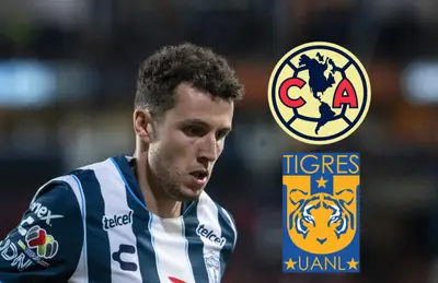 Oussama Idrissi y logos de América y Tigres/ Foto TUDN.