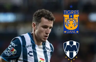 Oussama Idrissi y logos de equipos regios/ Foto TUDN.