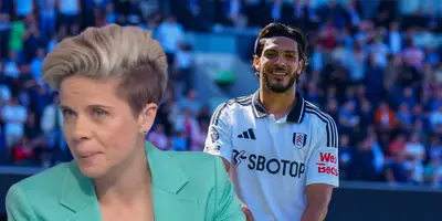 Periodista inglesa junto a Raúl Jiménez / FOTO SKY SPORTS PREMIER LEAGUE