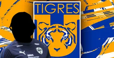 Personaje incógnito de Rayados junto al escudo de Tigres / FOTO IMAGO7