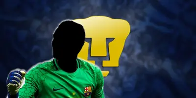 Portero incógnito del FC Barcelona junto al escudo de Pumas / FOTO LÓPEZ DÓRIGA DIGITAL