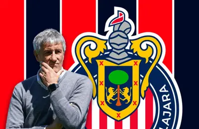 Quique Setién y logo del Guadalajara/Foto Pinterest.