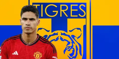 Raphäel Varane junto al escudo de Tigres / FOTO Facebook