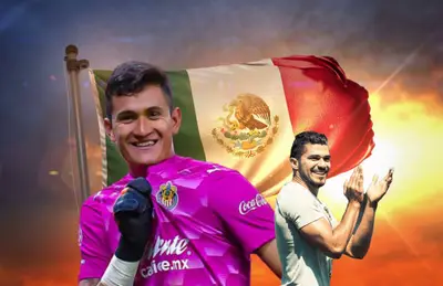 Raúl Gudiño mostrado escudo y Henry Martín aplaudiendo/Foto Wallpapers.com