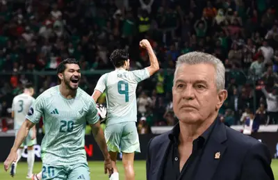 Raúl Jiménez, Henry Martín celebrando y Javier Aguirre/ Foto El Universal.