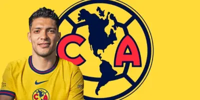 Raúl Jiménez junto al escudo del América / FOTO X