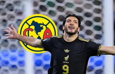 Raúl Jiménez y escudo del América/ Foto Vanguardia.com