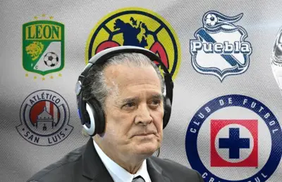 Raúl Orvañanos y escudos de clubes/ Foto ESPN.