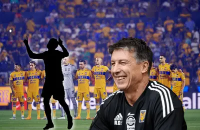 Robert Siboldi riendo y silueta de futbolista/ Foto Tigres.