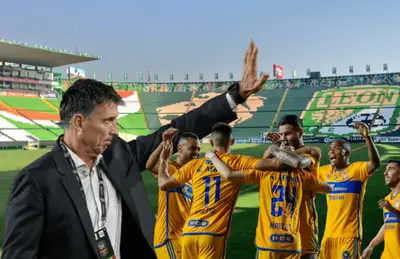 Robert Siboldi saludando y jugadores de Tigres festejando/ Foto Club León.
