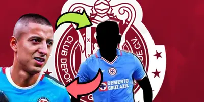 Roberto Alvarado junto a futbolista incógnito de Cruz Azul / FOTO X
