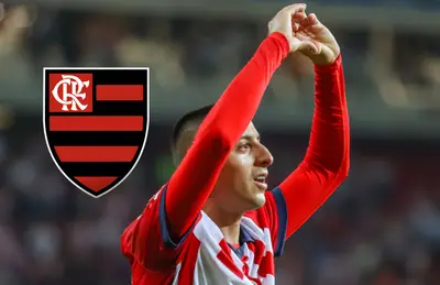 Roberto Alvarado y logo del Flamengo/Foto TV Azteca.