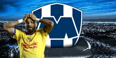 Rodrigo Aguirre junto al escudo de Rayados / FOTO ABC NOTICIAS