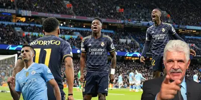 Rodrygo, Vinicuis y Camavinga celebrando ante el Manchester City. Foto: Marca