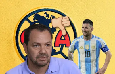 Santiago Baños, Lionel Messi y emoji de dedo pulgar hacia abajo/ Foto Ameshop.