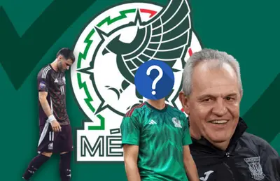 Santiago Giménez caminando, Javier Aguirre y jugador oculto/Foto Community Sports.