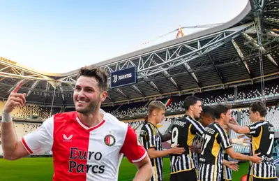 Santiago Giménez celebrando en el Estadio de la Juventus/ Foto Viajes Turín.