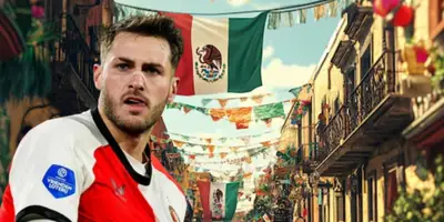 Santiago Giménez junto a banderas mexicanas. / FOTO TRES PM