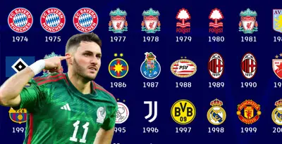 Santiago Giménez junto a clubes campeones de Champions League / FOTO IMAGO