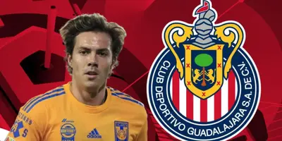 Sebastián Córdova junto al escudo de Chivas / FOTO LA VERDAD NOTICIAS