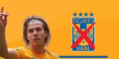 Sebastián Córdova junto al escudo de Tigres / FOTO NACIÓN DEPORTES