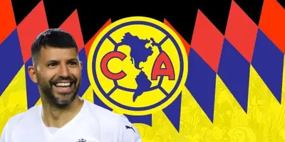 Sergio Agüero junto al escudo del Club América / FOTO GOAL