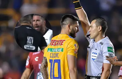 Sergio Ramos y André Pierre Gignac gritando a árbitro/Foto Yahoo Noticias.