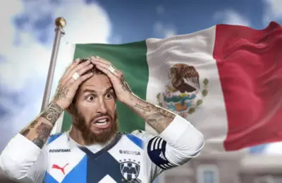 Sergio Ramos y bandera de México detrás/ Foto Minera La Cantera.