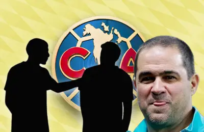 Silueta de dos futbolistas y André Jardine/Foto Club América.