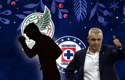 Silueta de futbolista con el puño arriba y Javier Aguirre/Foto Cruz Azul.