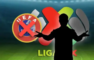 Silueta de hombre, logo de UEFA tachado/ Foto Cero Cero.