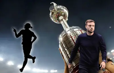 Silueta de jugador festejando y Martín Anselmi/Foto Antena 2.