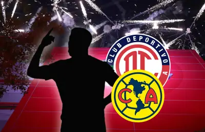 Silueta de jugador y escudos del Toluca y América/ Foto AD Noticias.