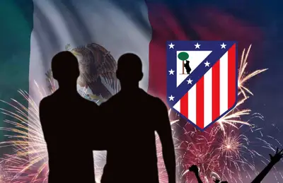 Siluetas de futbolistas y logo del Atlético de Madrid/ Foto Olmeca Altos.