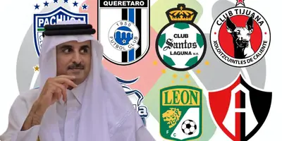 Tamim bin Hamad Al Thani junto a escudos de la Liga MX / FOTO X