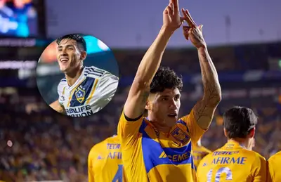 Uriel Antuna festejando con camiseta de Tigres y LA Galaxy/ Foto Marca.