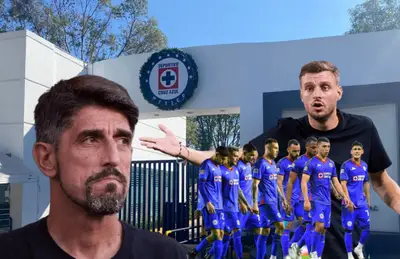 Veljko Paunovic, jugadores de Cruz Azul y Martín Anselmi/ Foto Telediario.