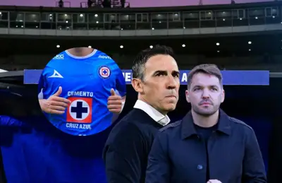 Vicente Sánchez, Nicolás Larcamón y jugador de Cruz Azul recortado/ Foto Bolavip.