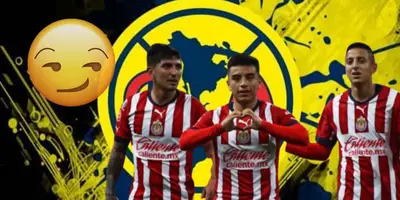 Víctor Guzmán, Fernando Beltrán y Piojo Alvarado junto a escudo del América / FOTO ENFOQUE NOTICIAS