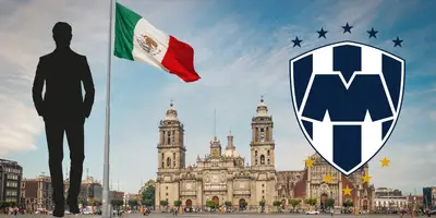 Zócalo CDMX tomado de Canva, con escudo de Rayados